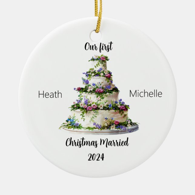 Our First Christmas Married Personalized Ornament (Front)