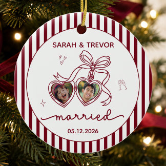 Our First Christmas Married Personalized Photo Ceramic Ornament