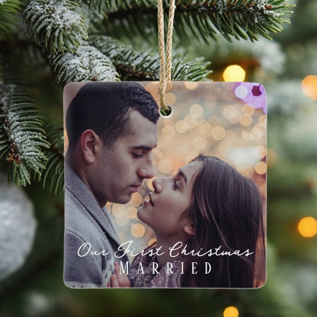 Our First Christmas Married Personalized Photo Ceramic Ornament (Our First Christmas Married Personalized Photo Ceramic Ornament)