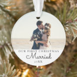 Our First Christmas Married Personalized Picture Ornament<br><div class="desc">Celebrate the joy of your first Christmas as a married couple with our Our First Christmas Married Personalized Picture Ornament. This modern, minimalist ornament features a clean and simple design, perfect for couples who appreciate understated elegance. Customizable with a favorite wedding photo and personalized with “Mr. & Mrs.” or your...</div>