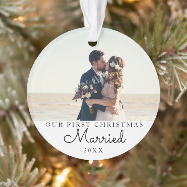 Our First Christmas Married Personalized Picture Ornament (Tree)