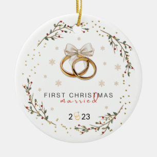 Our First Christmas Married Personalized Vintage Ceramic Ornament