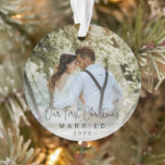 Our First Christmas Married Photo Modern Newlywed Ornament<br><div class="desc">Did you get married this year? Add a memory to your tree with this modern ornament featuring a simple design with with the message "Our First Christmas Married" in an elegant thin black script along with the year over your favorite photo. Add the same photo to both sides or a...</div>