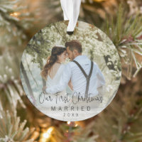 Our First Christmas Married Photo Modern Newlywed