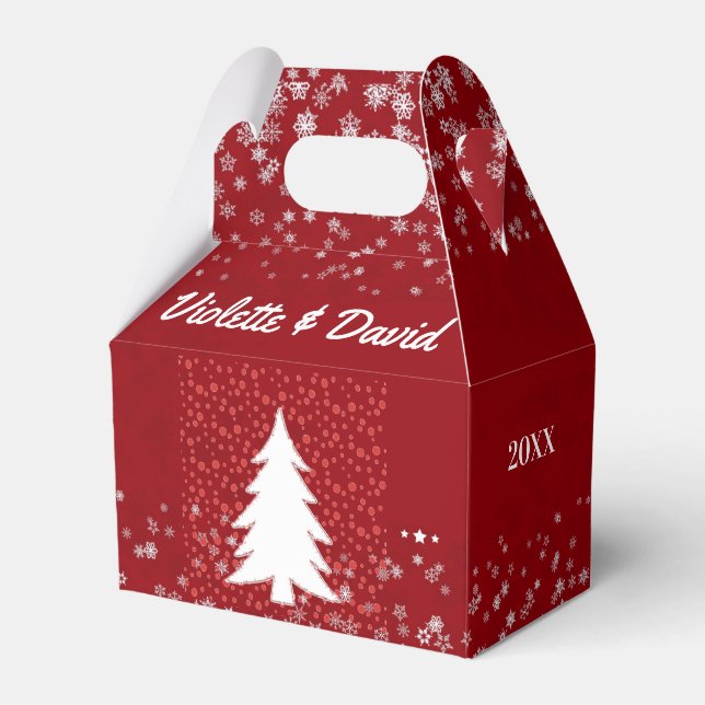  Our First Christmas Married Red Elegant Tree  Favor Boxes (Front Side)