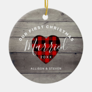 Our First Christmas Married Rustic Personalized Ceramic Ornament