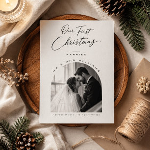 Our First Christmas Married Script Arch Photo  Holiday Card