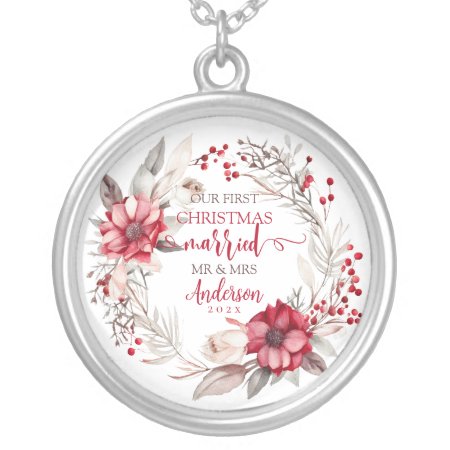 Our First Christmas Married Silver Plated Necklace
