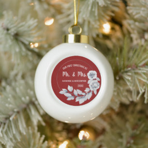 Our First Christmas Married   Silver Rose Ornament