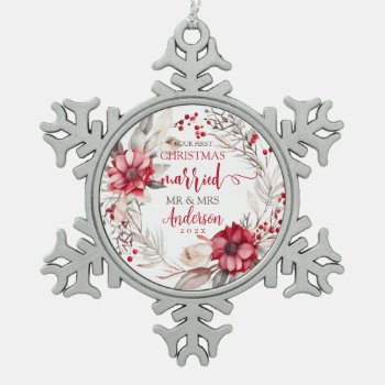 Our First Christmas Married Snowflake Pewter Christmas Ornament by 17Minutes at Zazzle