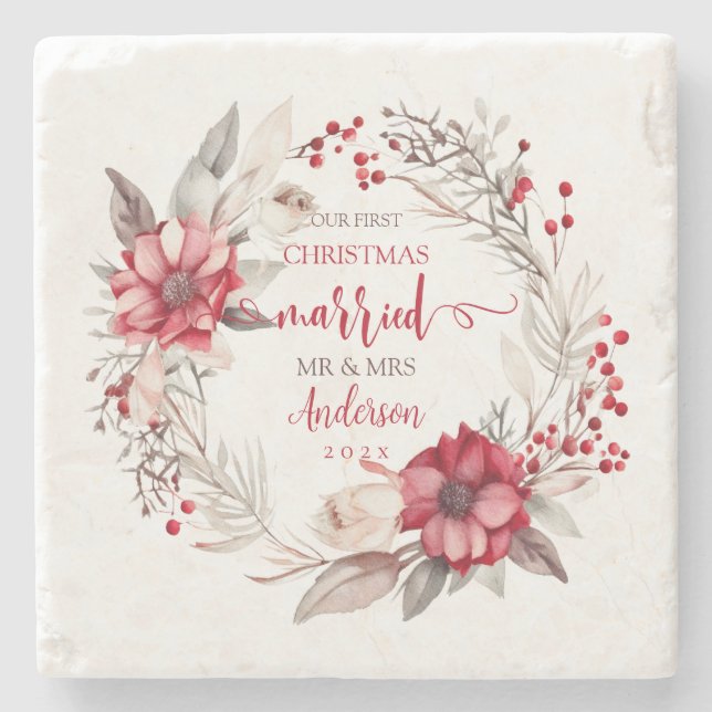 Our first Christmas Married Stone Coaster (Front)