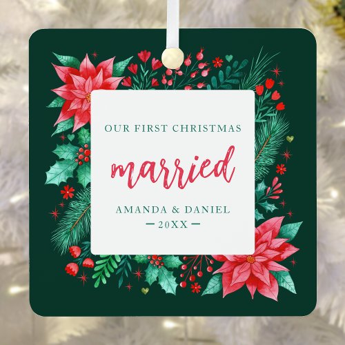 Our First Christmas Married Watercolor Ornament 