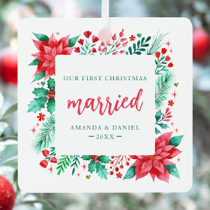 Our First Christmas Married Watercolor Ornament 