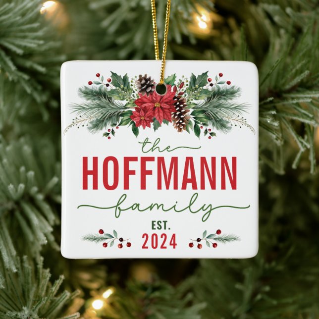 Our First Christmas Married Wedding Family Name Ceramic Ornament (Tree)