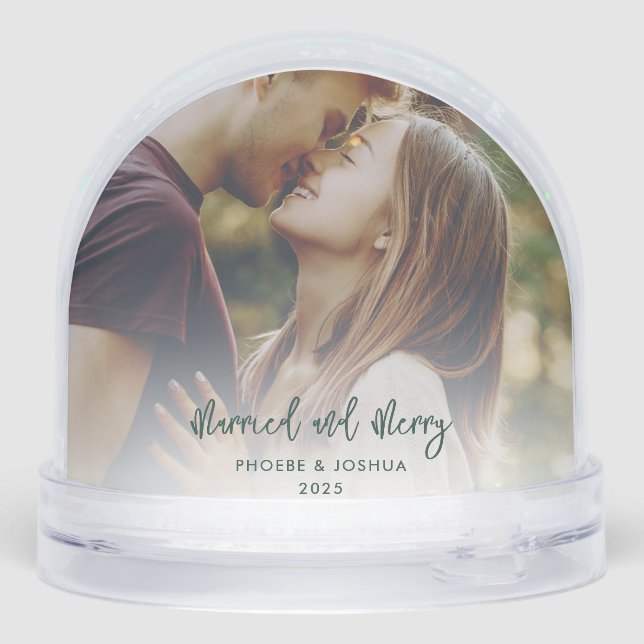 Our First Christmas Married Wedding Photos Custom Snow Globe (Back)
