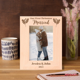 Our First Christmas married with Holly leaves Engraved Frames