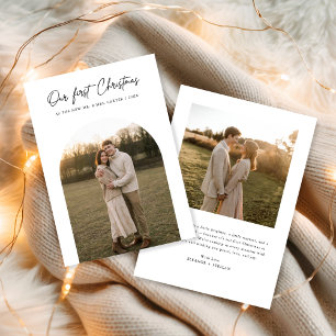 Our First Christmas Modern Arch Photo Newlyweds Holiday Card
