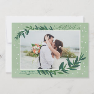 Our First Christmas Modern Botanical Photo Holiday Card