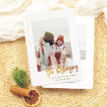 Our First Christmas Modern Married Newlywed Photo Foil Holiday Card<br><div class="desc">Give your Christmas cards a sparkle with real gold, silver, or rose gold foil! Celebrate your first Christmas as newlyweds with this fun photo foil card! The design features “Merry Christmas” and the year running down the left side, leaving the spotlight for your favorite photo. You can use a wedding...</div>