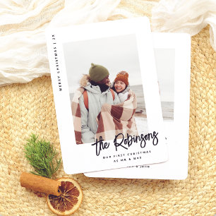 Our First Christmas Modern Married Newlywed Photo Holiday Card