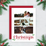Our First Christmas Modern Newlywed Three Photo Holiday Card<br><div class="desc">The Our First Christmas Modern Newlywed Three Photo Holiday Card offers a chic way to celebrate your first Christmas as newlyweds. Featuring a sleek collage of three photos with elegant red accents, this card perfectly blends modern design with holiday warmth—easily customizable, and I’m here to assist if you need any...</div>