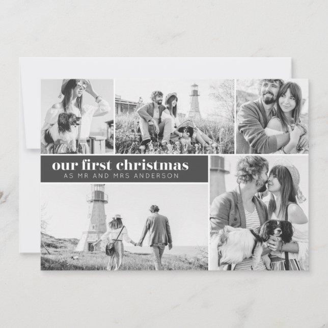 Our First Christmas Modern Photo Collage Christmas Announcement (Front)