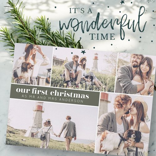 Our First Christmas Modern Photo Collage Christmas Holiday Card