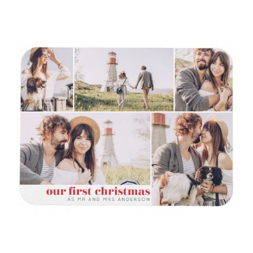 Our First Christmas Modern Photo Collage Christmas Magnet