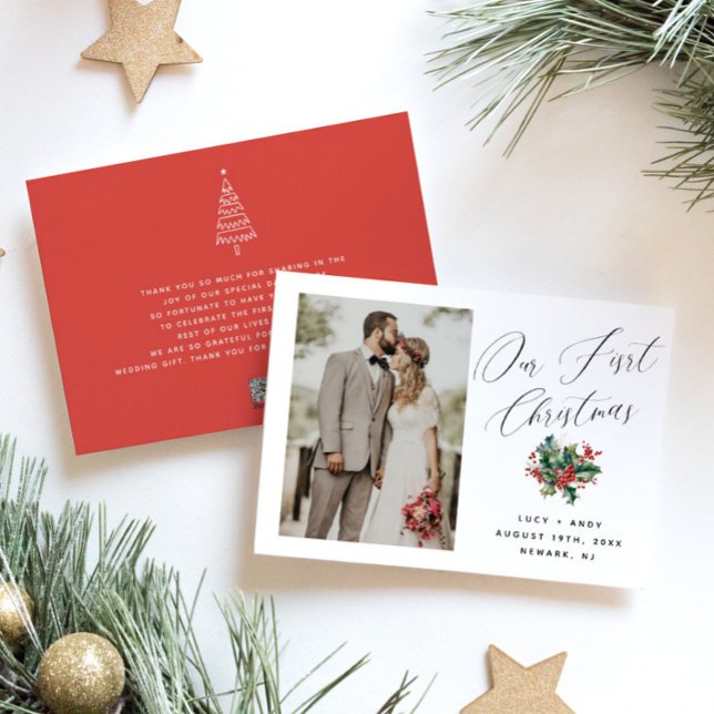 Our First Christmas | Modern Script Newlywed Photo Holiday Card (Creator Uploaded)