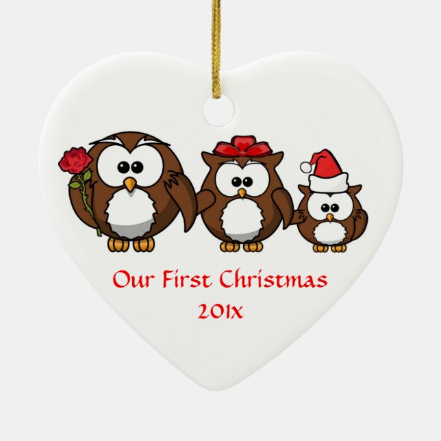 Our First Christmas Mom Dad Baby Custom Christmas Ceramic Ornament (Back)