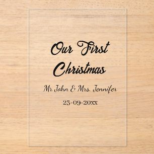 Our first Christmas Mr and Mrs couple name date Acrylic Invitations
