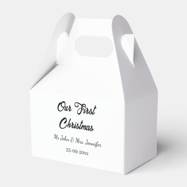 Our first Christmas Mr and Mrs couple name date Favor Boxes (Front Side)