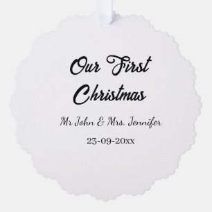 Our first Christmas Mr and Mrs couple name date Ornament Card