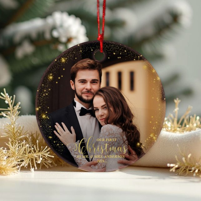 Our First Christmas Mr And Mrs Gilded Couple Photo Ornament (Creator Uploaded)