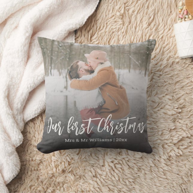 our first christmas,mr and mrs holiday photo throw pillow (Blanket)