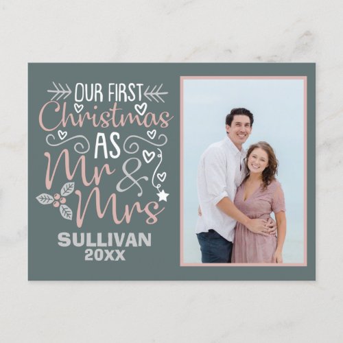 Our First Christmas Mr and Mrs Holiday Postcard
