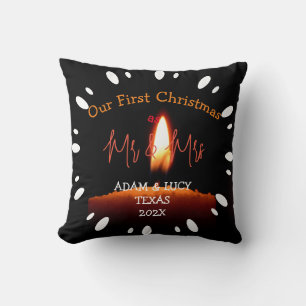 Our first Christmas Mr. and Mrs. newlywed Candle   Throw Pillow