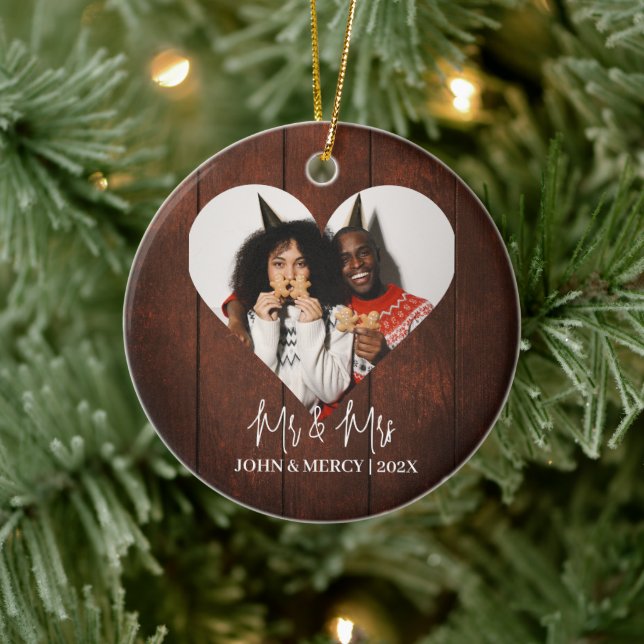 Our first Christmas Mr. and Mrs. newlywed elegant Ceramic Ornament (Tree)