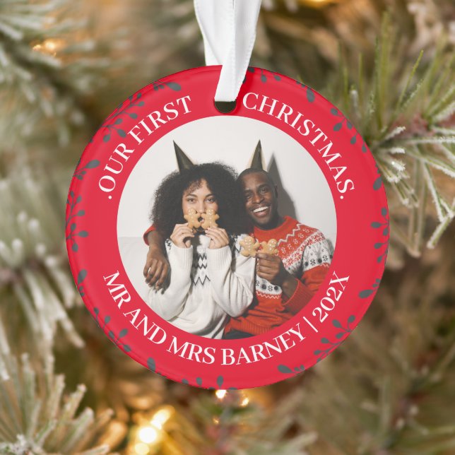 Our first Christmas Mr. and Mrs. newlywed elegant Ornament (Tree)