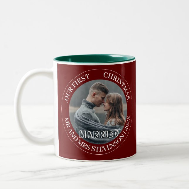 Our first Christmas Mr. and Mrs. newlywed elegant Two-Tone Coffee Mug (Left)