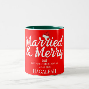 Our First Christmas Mr. and Mrs. Newlywed Merry Two-Tone Coffee Mug
