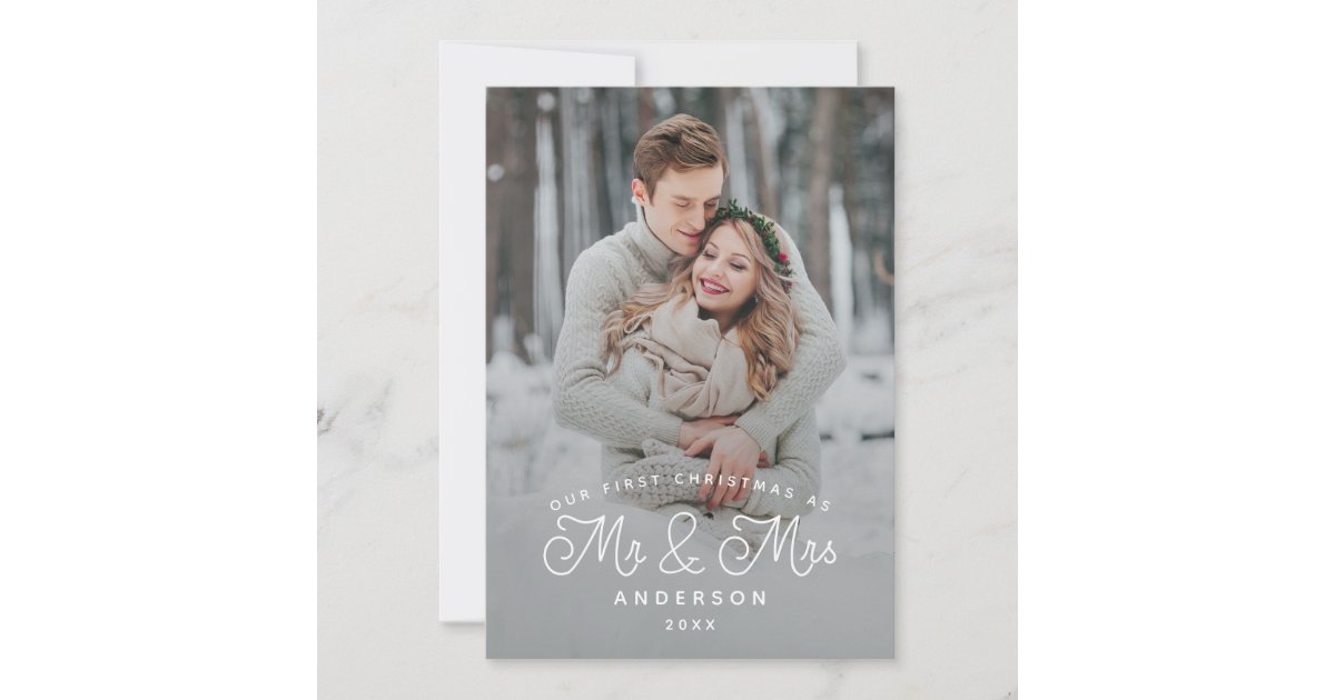 Our First Christmas Mr and Mrs Newlywed Photo Holiday Card