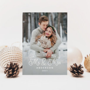 Our First Christmas Mr and Mrs Newlywed Photo Holiday Card
