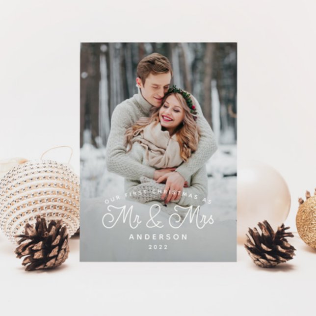 Our First Christmas Mr and Mrs Newlywed Photo Holiday Card (Creator Uploaded)