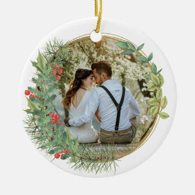 Our First Christmas Mr and Mrs Photo Ceramic Ornament (Front)