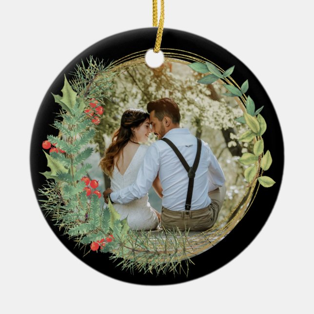 Our First Christmas Mr and Mrs Photo Ceramic Ornament (Front)