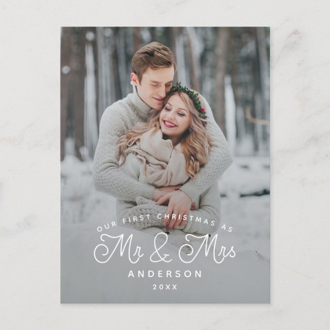 Our First Christmas Mr and Mrs Wedding Photo Holiday Postcard