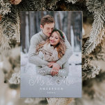 Our First Christmas Mr and Mrs Wedding Photo Holiday Postcard<br><div class="desc">Elegant and stylish holiday vertical 2-photo postcard for the newlyweds celebrating their first Christmas together as husband and wife featuring a script text that says "Our First Christmas As Mr. & Mrs." Customize this product by adding the couple's pictures and names. The message on the back of the card is...</div>