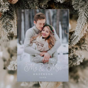 Our First Christmas Mr and Mrs Wedding Photo Holiday Postcard