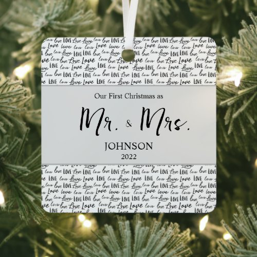 Our First Christmas Mr and Mrs Wedding Photo Metal Ornament